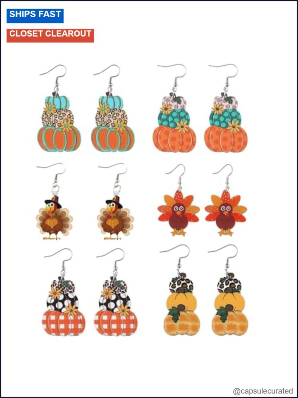 Thanksgiving Fall Acrylic Drop Dangle Earrings Set